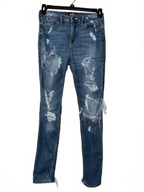 Hollister Women's 7R Curvy High-Rise Super Skinny Distressed Blue Jeans, Size 7